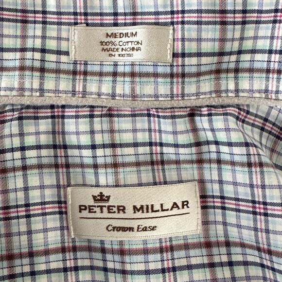Peter Millar Crown East Tango Pinwheel Plaid Button Down Shirt Men's Size Medium - Picture 3 of 6